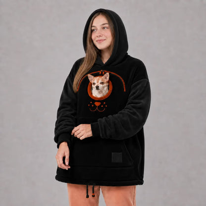 Black pet carrier hoodie with hood and front pet pouch