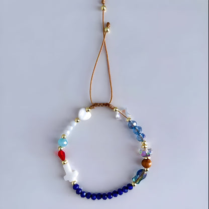 Story of Jesus beaded bracelet flat lay with adjustable slide knot