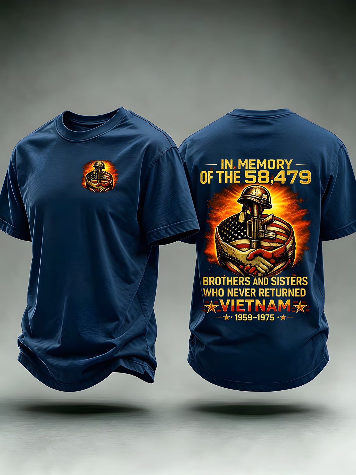 Navy Vietnam memorial tribute T-shirt with front and back graphics