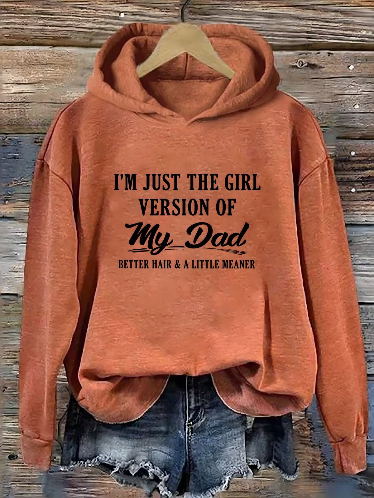Orange cotton dad daughter slogan hoodie with printed front design