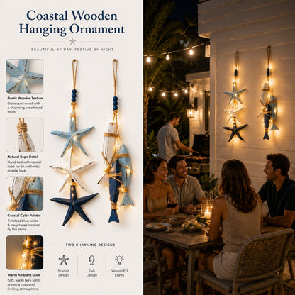 Coastal wooden starfish fish hanging ornament product overview