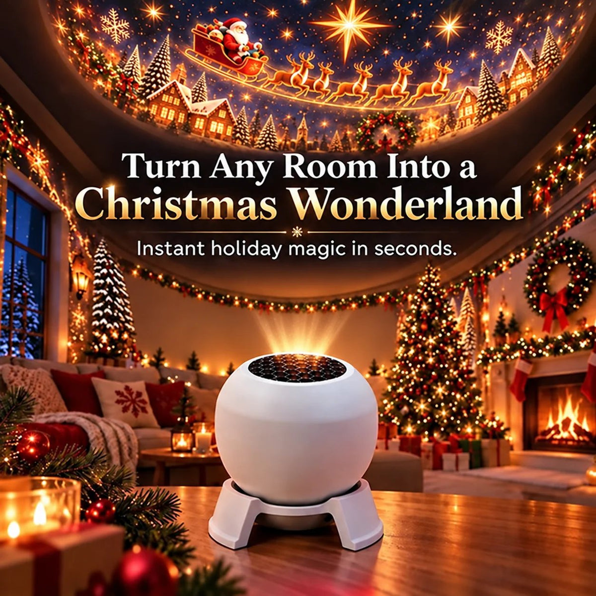 Christmas projection night light creating a festive room atmosphere