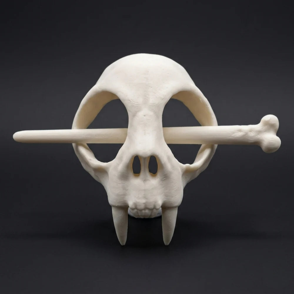 Gothic animal skull hair clip with bone stick bone white