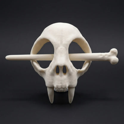 Gothic animal skull hair clip with bone stick bone white