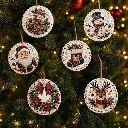 Christmas diamond painting ornament style on a tree