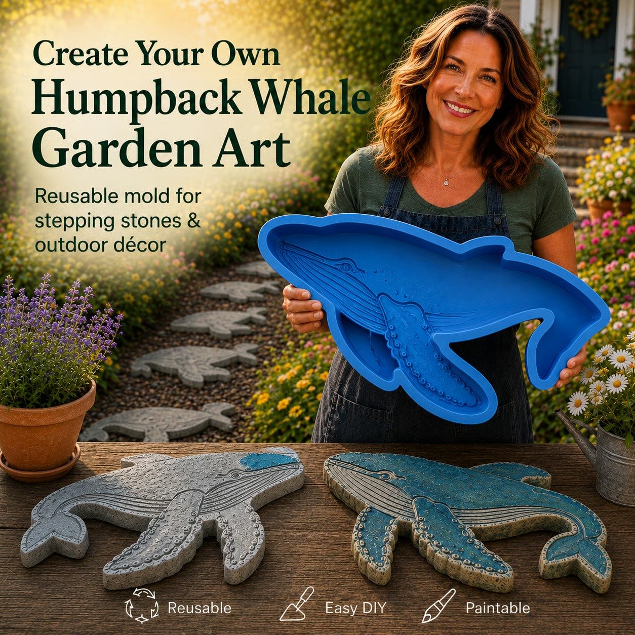 Whale sea animal stepping stone mold for garden pathway