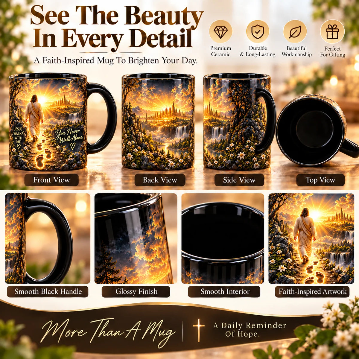 Heat-reveal Jesus mug front back side and interior views