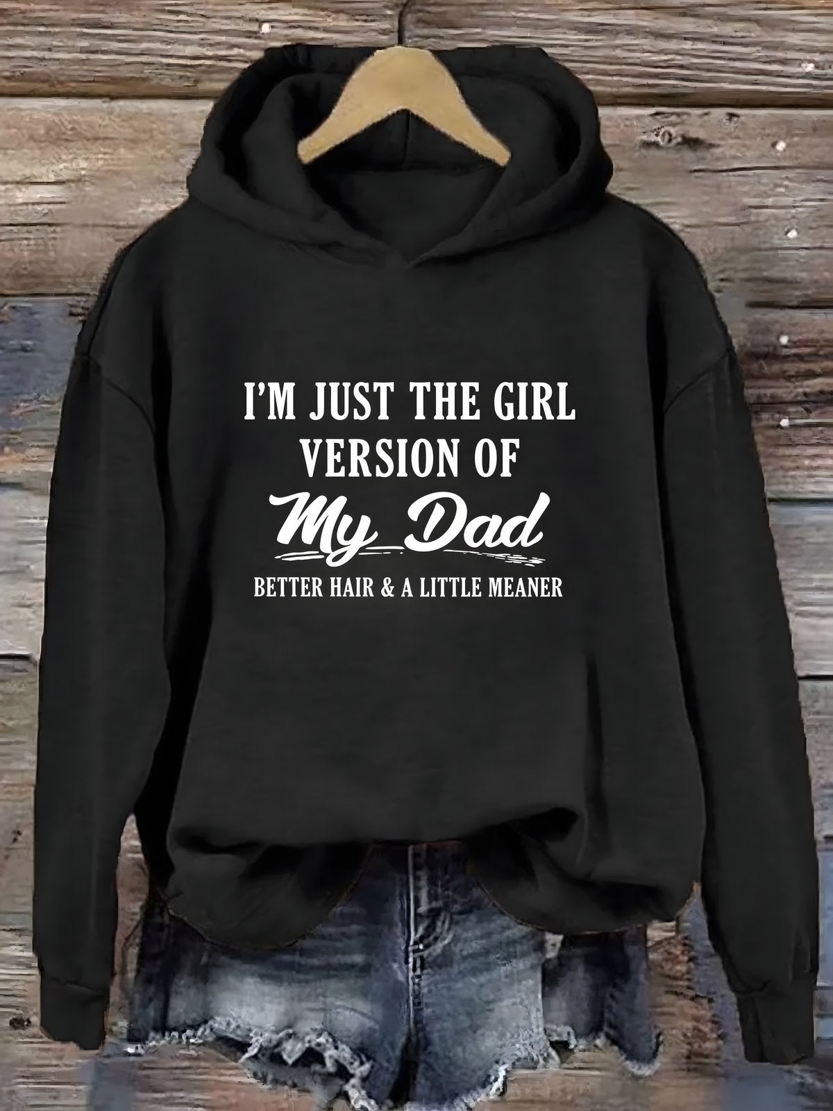 Black cotton dad daughter slogan hoodie with printed front design
