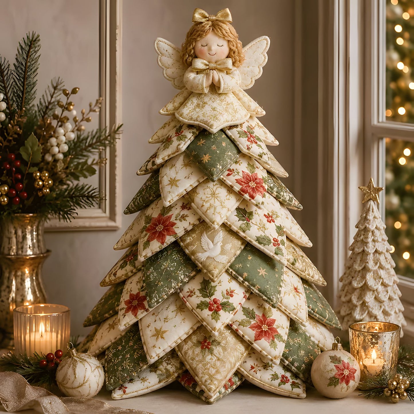 DIY quilted Christmas tree with Christmas angel topper handmade
