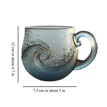 BlueWave ocean wave textured glass mug handmade coastal