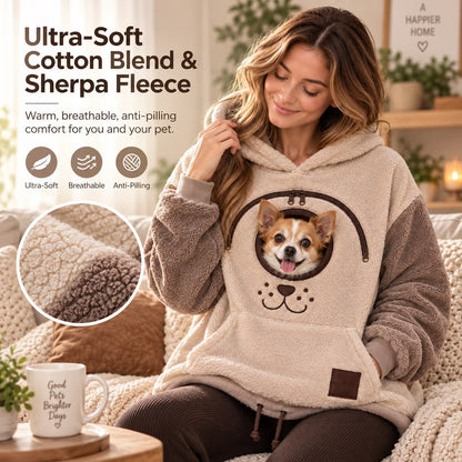 Pet carrier hoodie cotton blend and sherpa fleece texture detail