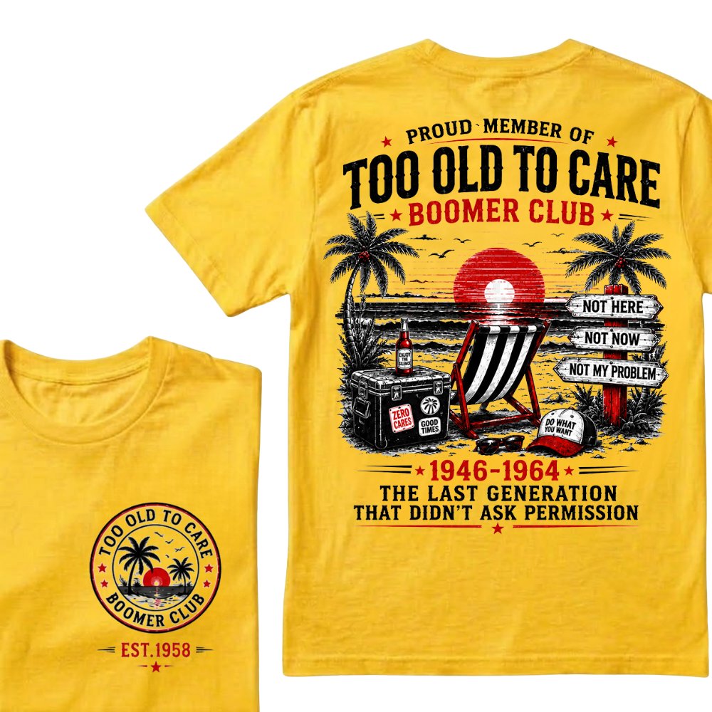 Custom EST year Boomer Club t-shirt in Yellow with retro beach back print