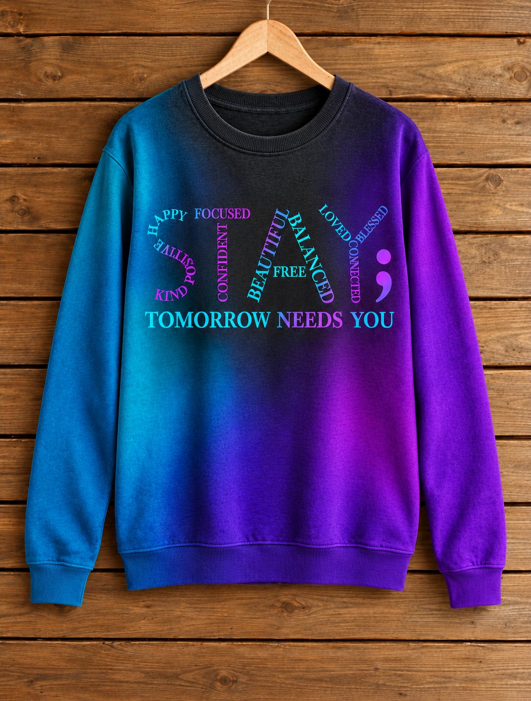 Women's crewneck Tomorrow Needs You sweatshirt, teal to purple