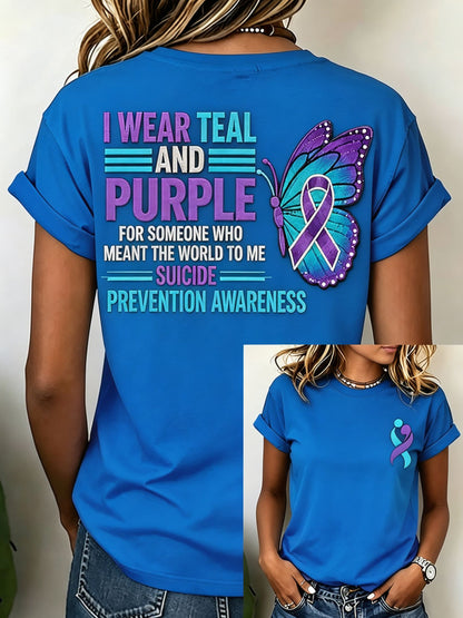 Ribbon butterfly awareness tee in teal blue gradient
