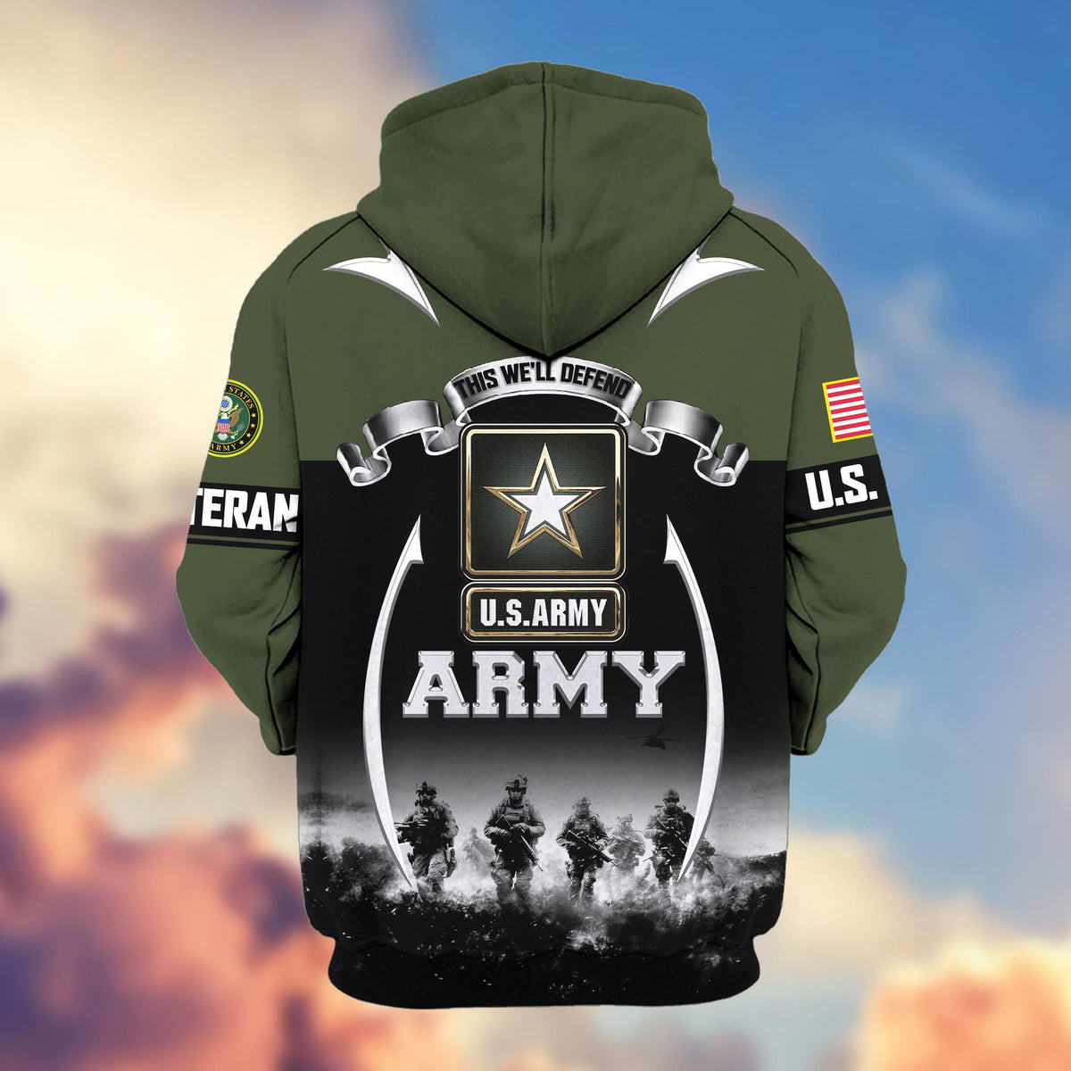 US Veteran Zip Up Hoodie with Military Pride Graphics