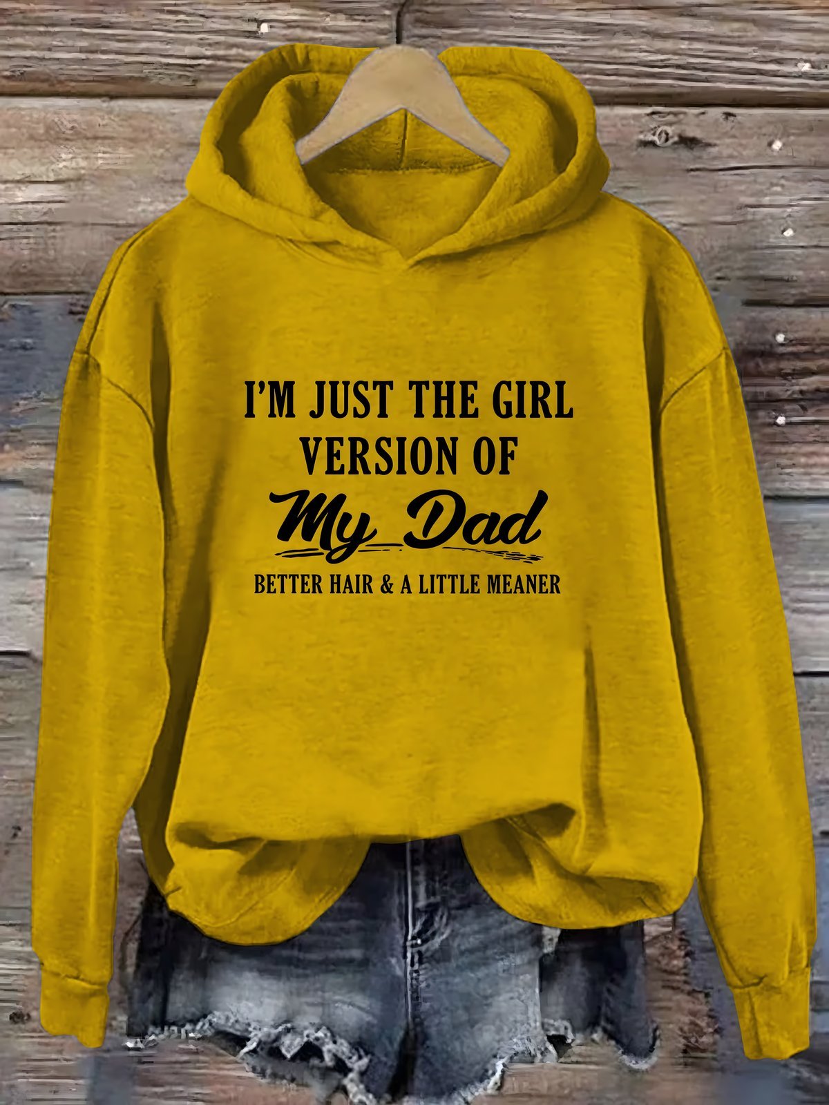 Yellow cotton dad daughter slogan hoodie with printed front design