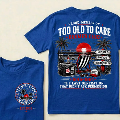 Custom EST year Boomer Club t-shirt in Blue with retro beach back print