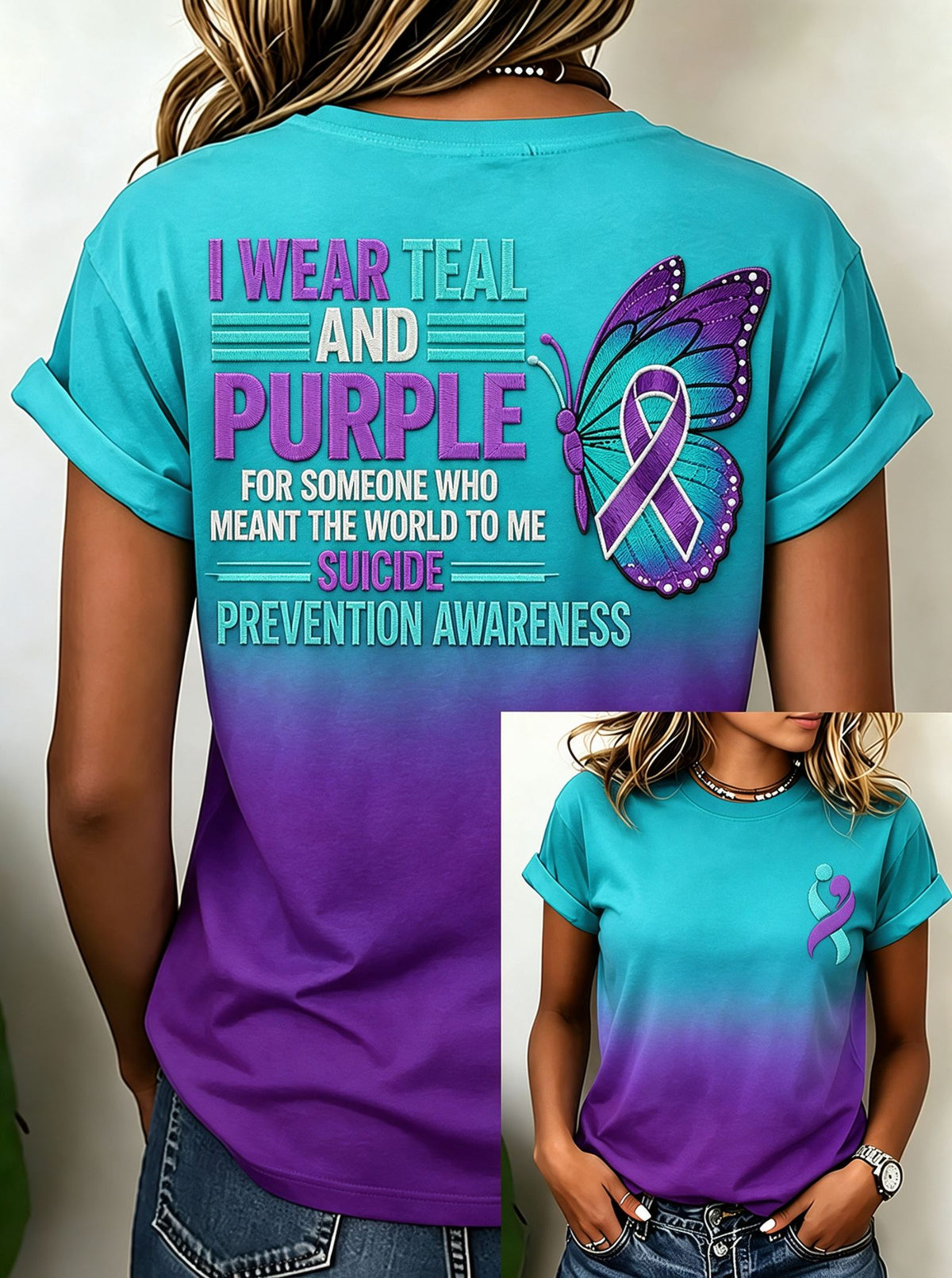 Ribbon butterfly awareness tee in gray