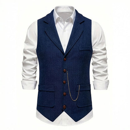 Men's Navy tweed waistcoat side angle view