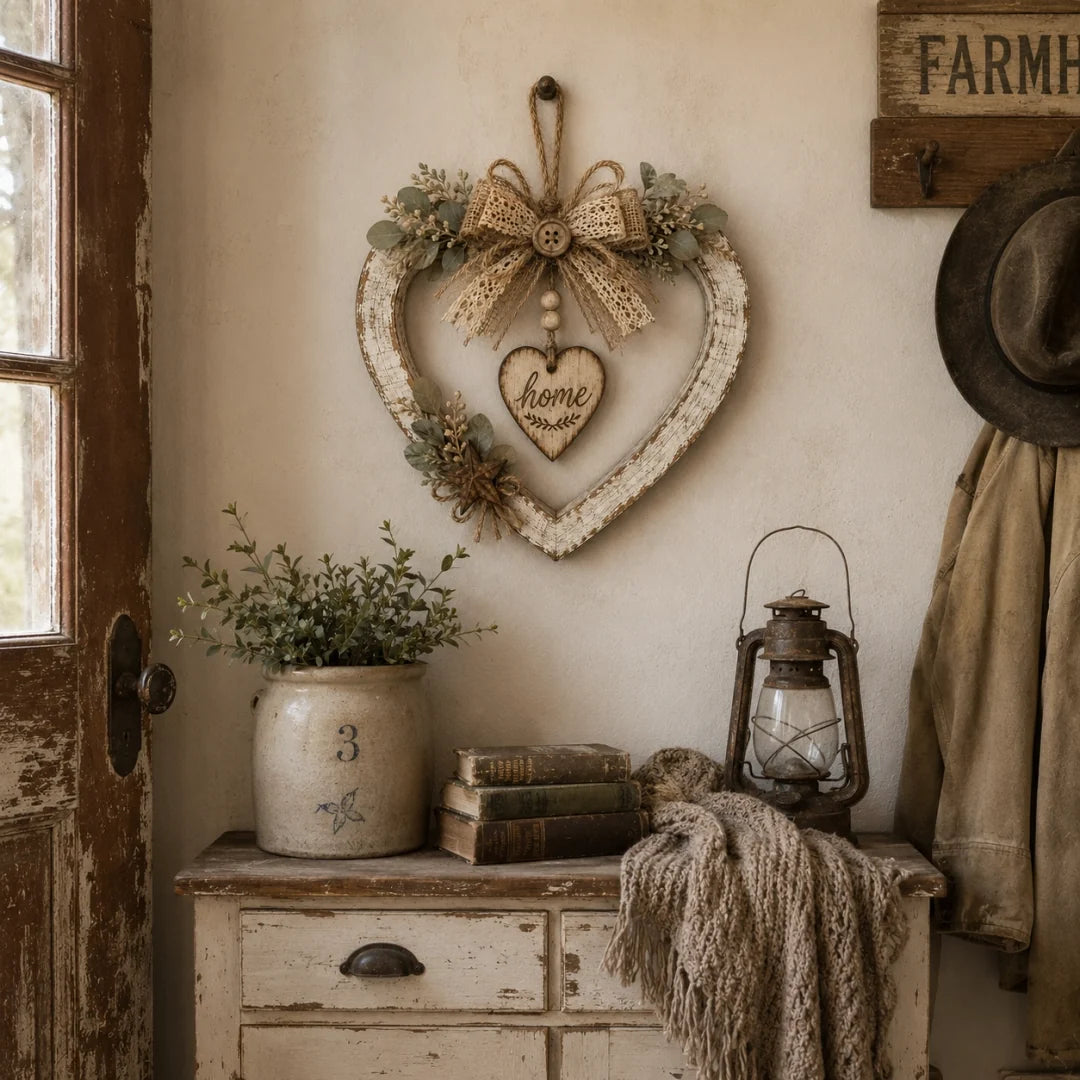 Farmhouse Heart Wreath — Ready to Hang Country Wall Decor
