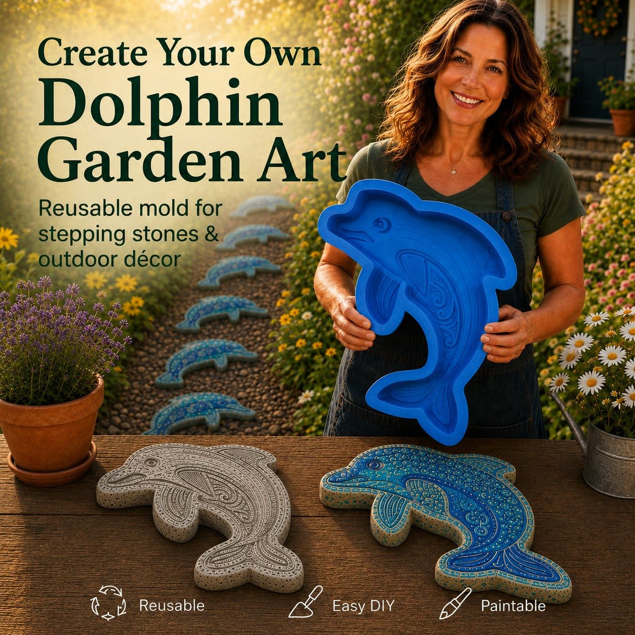 Dolphin stepping stone mold for ocean themed garden art