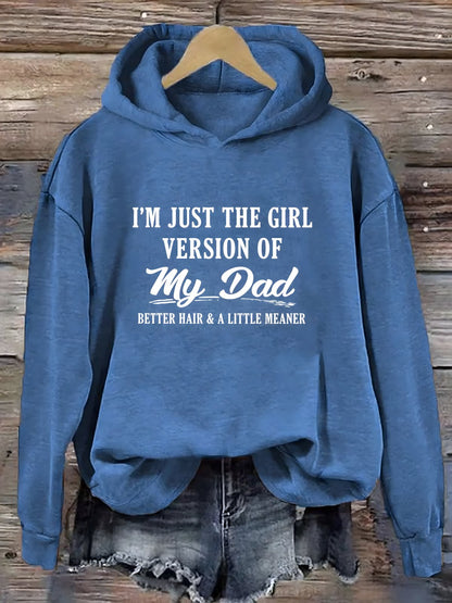 Blue cotton dad daughter slogan hoodie with printed front design