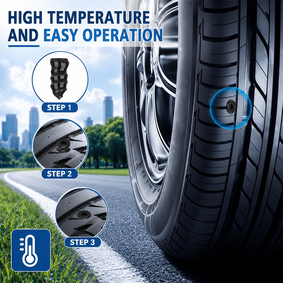 Three step tire puncture repair process diagram