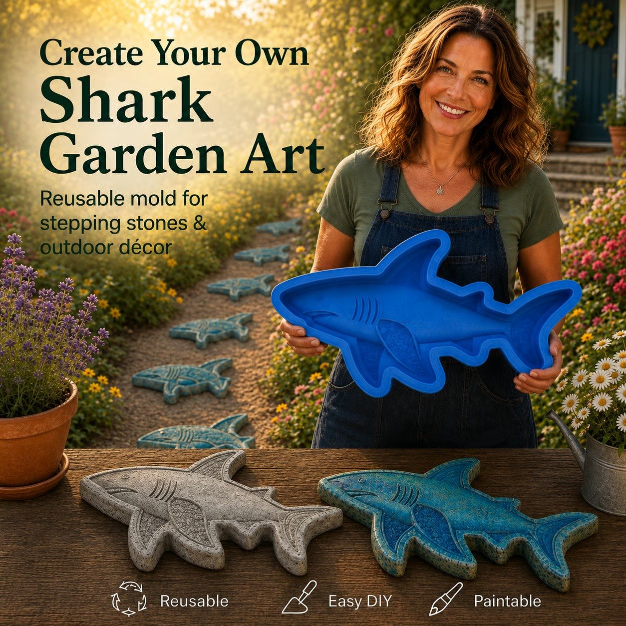 Shark stepping stone mold flexible reusable garden decor