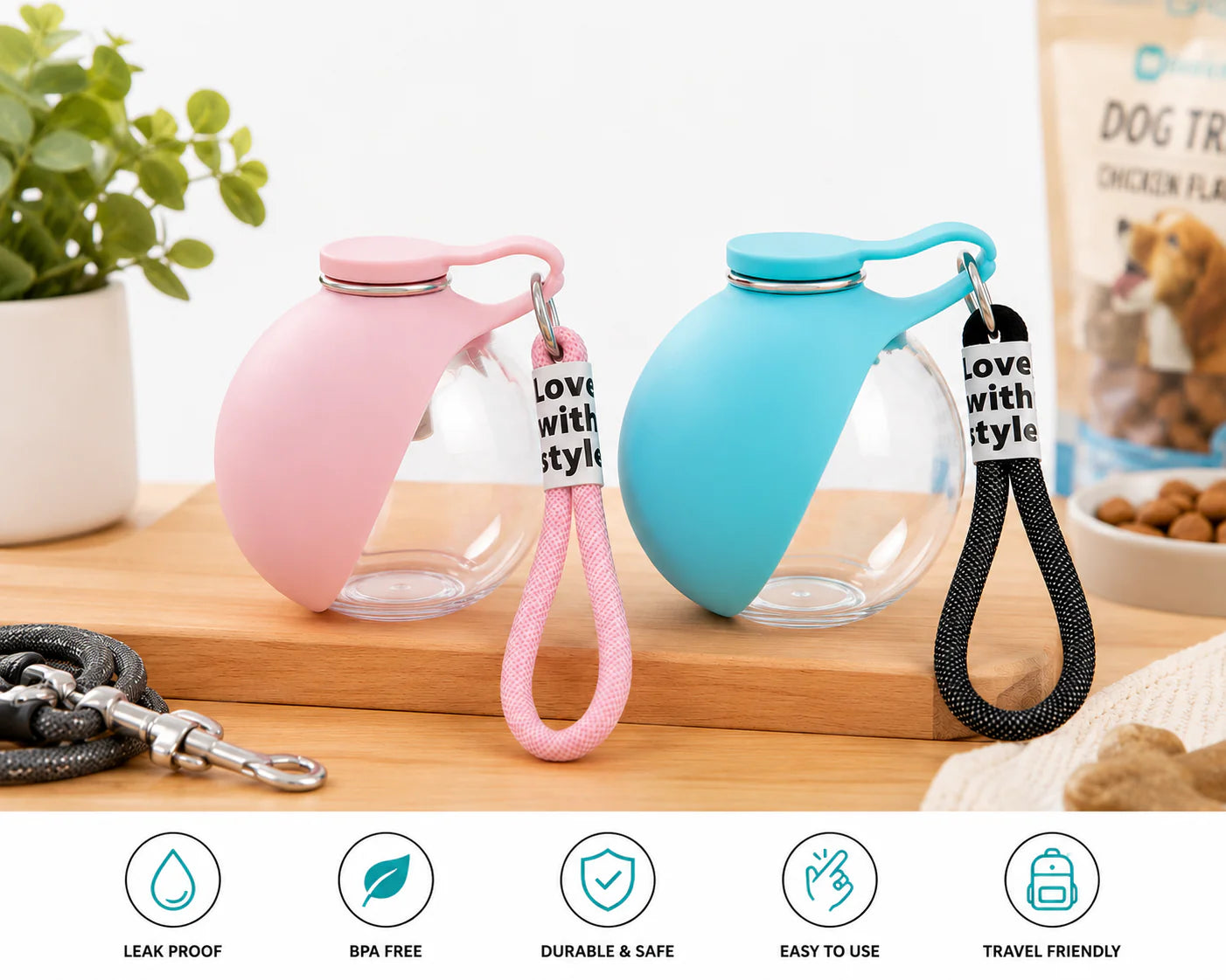 2-in-1 Leak-Proof Dog Water Bottle & Foldable Bowl