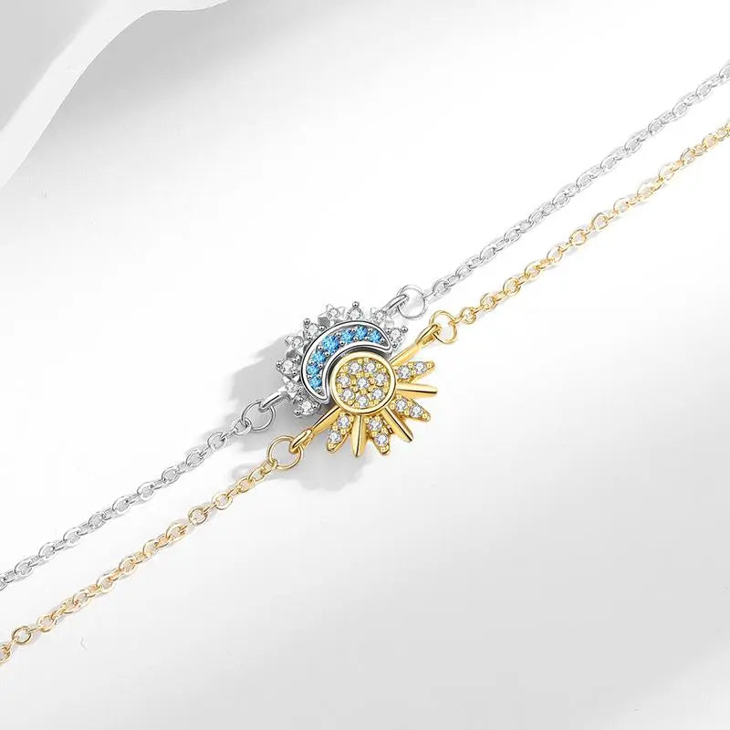 Sun and moon magnetic bracelet set with joined celestial charms