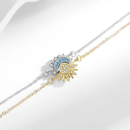 Sun and moon magnetic bracelet set with joined celestial charms