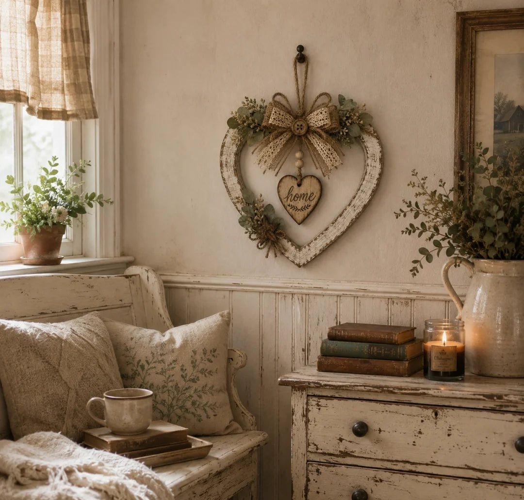 Farmhouse Heart Wreath — Ready to Hang Country Wall Decor
