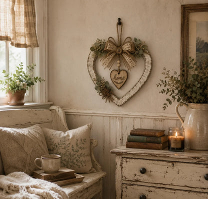 Farmhouse Heart Wreath — Ready to Hang Country Wall Decor
