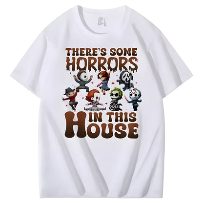 White Halloween horror character graphic cotton T-shirt, front view