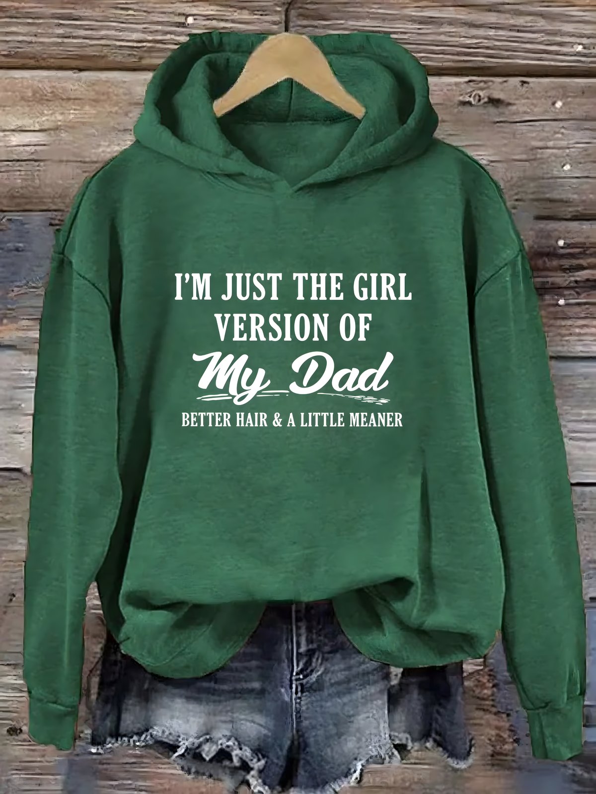 Green cotton dad daughter slogan hoodie with printed front design