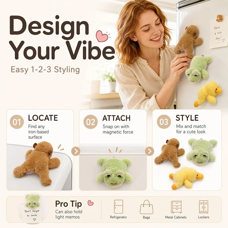 Three-step guide locate attach style plush magnet dolls