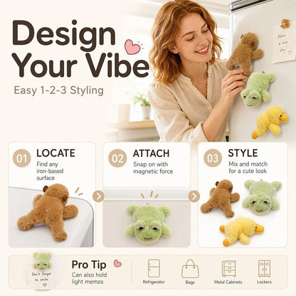 Three-step guide locate attach style plush magnet dolls