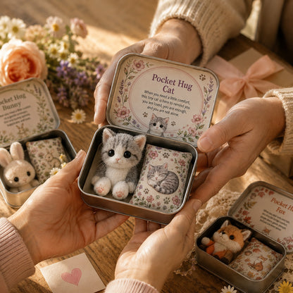 Pocket Hug Plush Keepsake Tin – Cat 1 grey kitten in metal tin