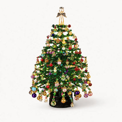 Classic Christmas beaded tree with angel topper and colorful ornaments