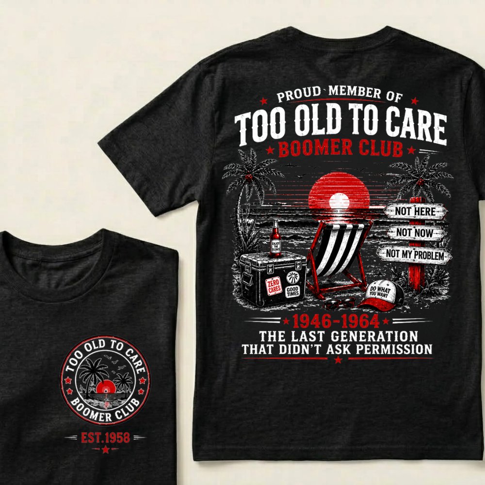 Custom EST year Boomer Club t-shirt in Black with retro beach back print