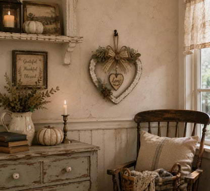 Farmhouse Heart Wreath — Ready to Hang Country Wall Decor