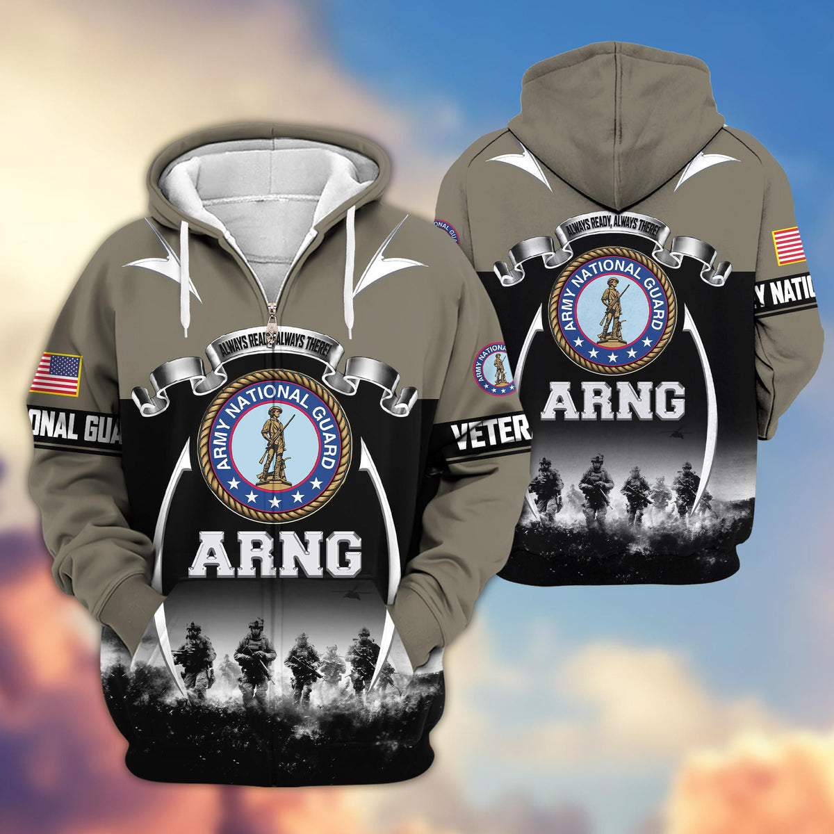 US Veteran Zip Up Hoodie with Military Pride Graphics
