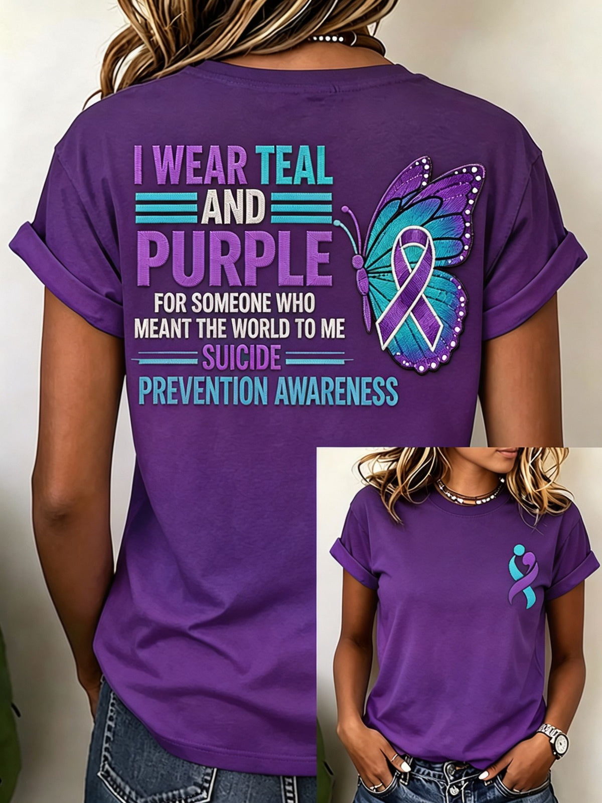 Ribbon butterfly awareness tee in peacock green