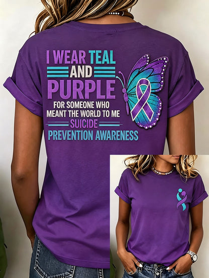 Ribbon butterfly awareness tee in peacock green