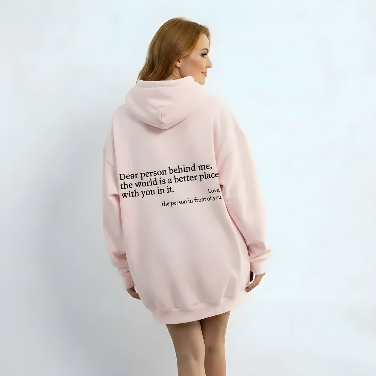 Pink Dear Person Behind Me kindness hoodie with back message