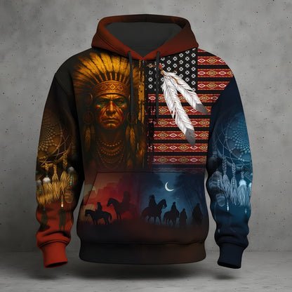 Southwestern graphic hoodie with portrait and horseback silhouettes