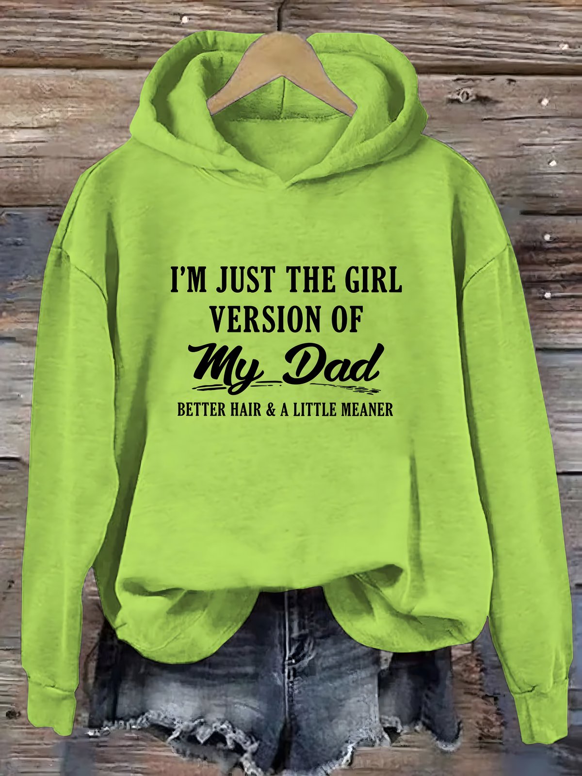 Light Green cotton dad daughter slogan hoodie with printed front design
