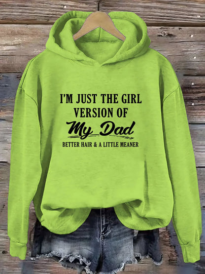 Light Green cotton dad daughter slogan hoodie with printed front design