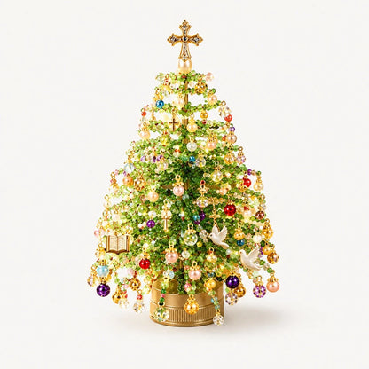 Faith Christmas beaded tree with gold cross topper and dove charms