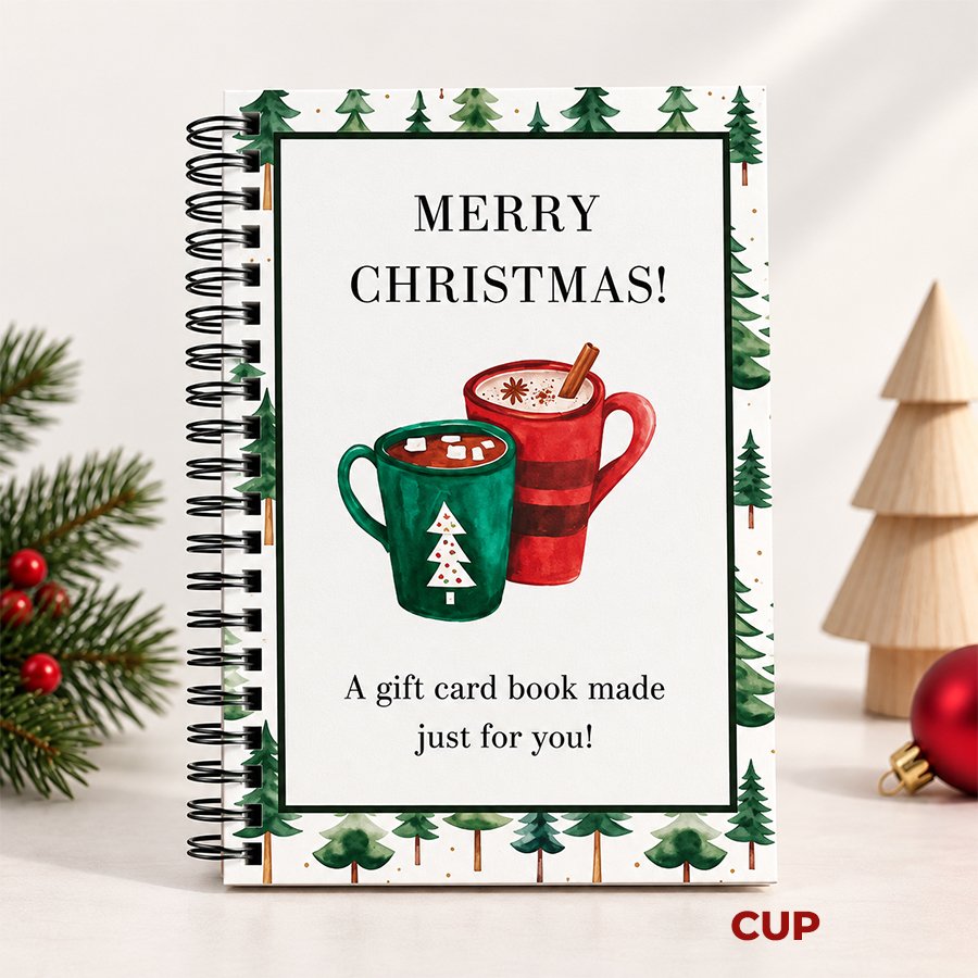 Christmas Gift Card Book with festive Cup cover